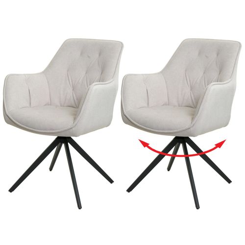 Lot De 2 Chaises De Salle À Manger Hwc-L80, Chaise De Cuisine Rembourrée Chaise Avec Accoudoirs, Pivotante, Métal Tissu/Textile   Crème-Beige