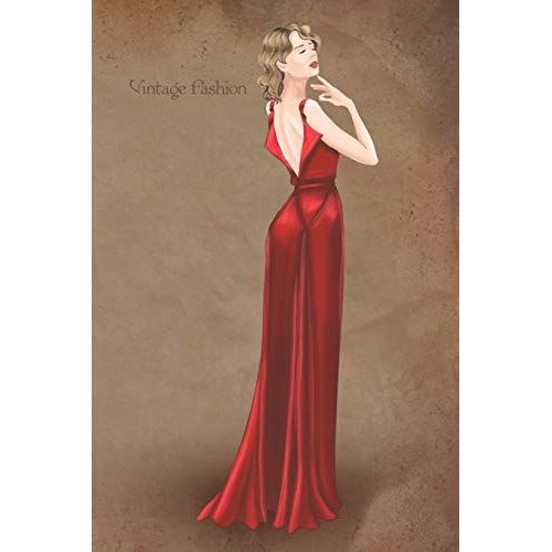 Vintage Fashion: Writing Notebook, Diary, 1930 Red Gown Fashion Illustration, Journal With Lined Pages
