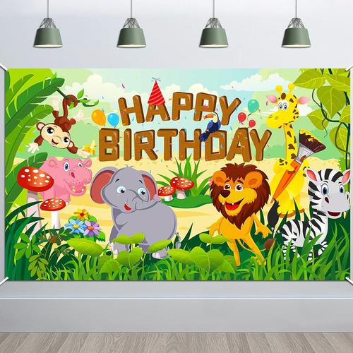 Happy Birthday Bannière pour Jungle Animaux Anniversaire Décoration, Forêt  Safari Anniversaire Décor pour Garçon Enfant Mur Photographie Toile de Fond  Décor de Anniversaire, 6 x 3,6 Pieds, Tissu
