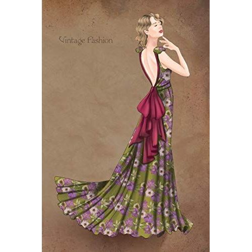 Vintage Fashion: Writing Notebook, Diary, 1930 Floral Evening Dress Fashion Illustration, Fashionista Journal With Lined Page