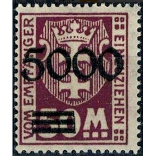 Allemagne, Ville Libre De Danzig 1923, Période Inflation, Beau Timbre Taxe Yvert 20a, Armes De La Ville, 50mk Surchargé 5000, Neuf*