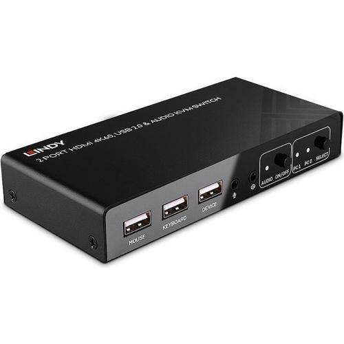 Lindy - Commutateur écran-clavier-souris/audio/USB - HDMI 4K60, USB 2.0 - 2 x KVM / audio / USB - 1 utilisateur local - de bureau