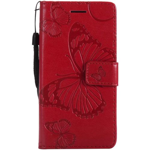 Coque Pour Galaxy A3 2017, Papillon Imprimé Pu En Cuir Coque Magnétique Portefeuille Tpu Étui Housse Pour Samsung Galaxy A3 2017 - Rouge.[V6743]