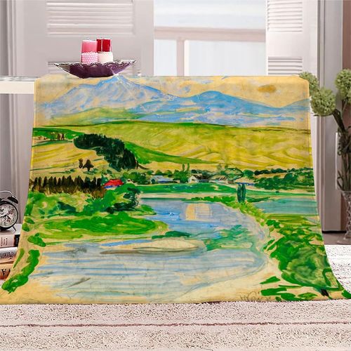 Couvertures Et Plaids, Couverture En Polaire Moelleuse En Flanelle Avec Impression D, Couverture En Microfibre Super Douce, Chaude Et Confortable Pour Canapé-Lit, Pour Adultes, Peinture Célèbre Paysage De La Rivière Weisz Alpine