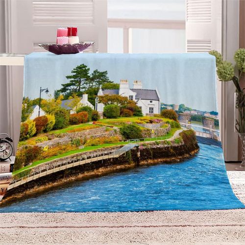 Couverture Couverture Polaire Confortable D Impression Numérique Couverture En Flanelle Microfibre Douce Et Chaude Literie Moelleuse Pour Filles Garçons Et Adultes Ciel Bleu Et Rivière Claire, Maisons