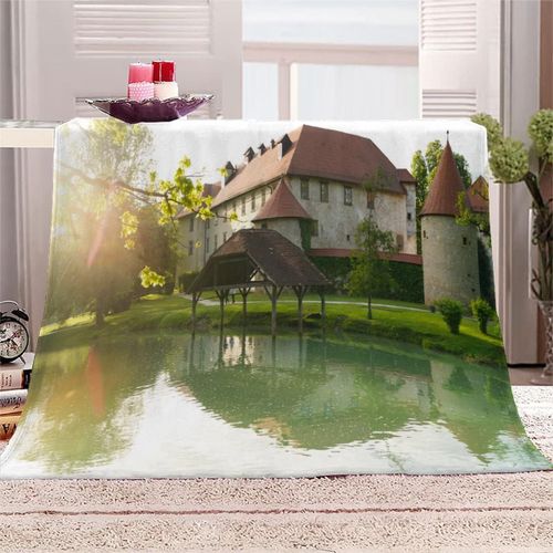 Couverture Couverture Polaire Confortable D Impression Numérique Couverture En Flanelle Microfibre Douce Et Chaude Literie Moelleuse Pour Filles Garçons Et Adultes Château D'oto?Ec Sur La Rivière Krka