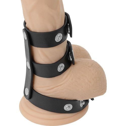 Darkness Adjustable Leather Double Penis And Testicles Ring