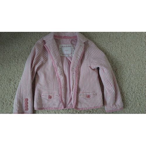 Jolie Veste Fille Rose A Rayures Blanches &#34jacadi&#34 Taille 24 Mois/ 2 Ans Idee Cadeau