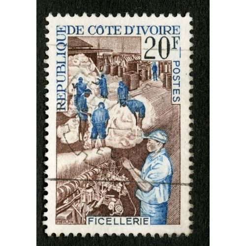 Timbre Oblitéré République De Cote D'ivoire, Ficellerie, Postes 20 F
