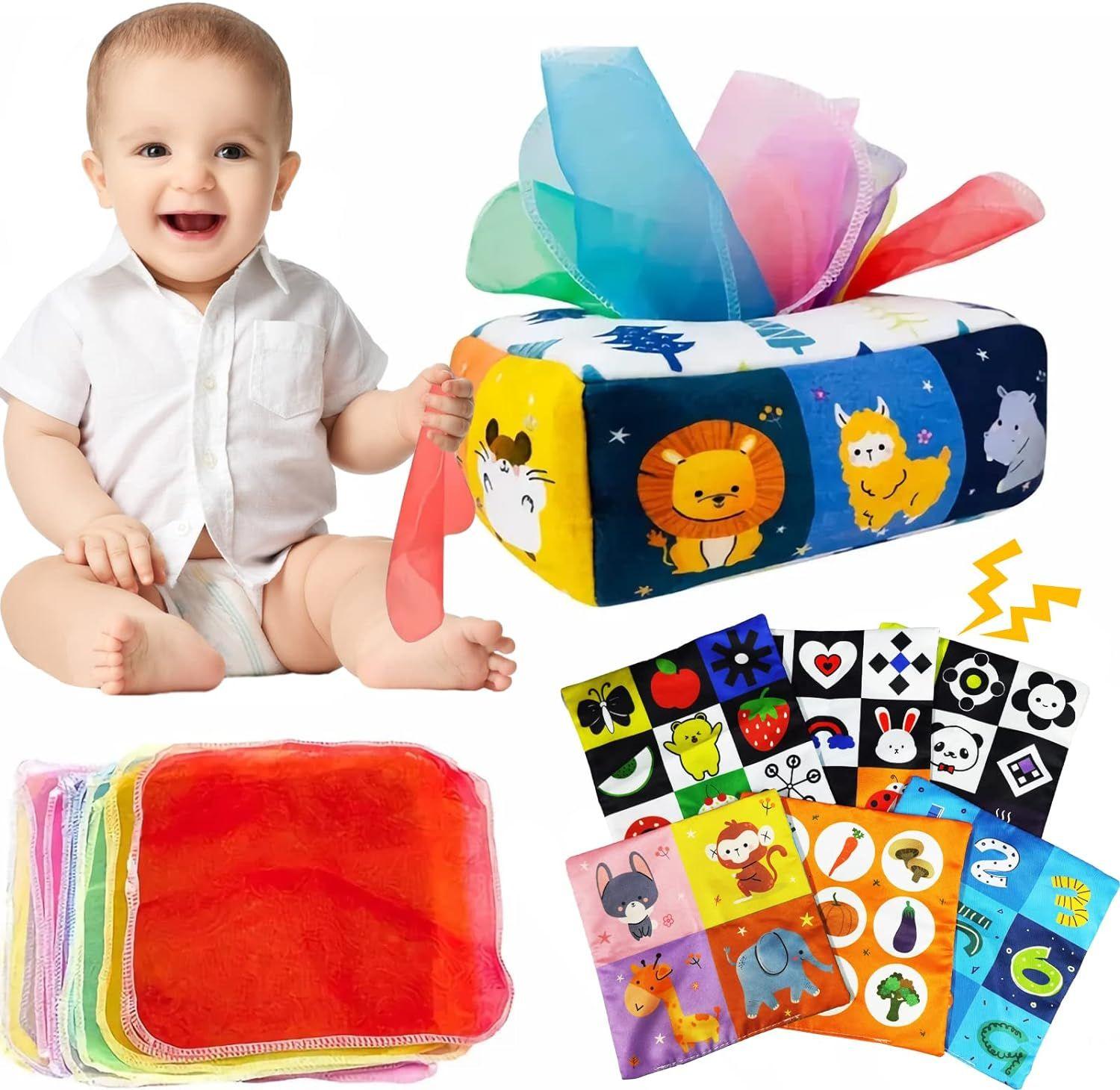 Jouets pour bébés 0-6 mois - Jouet boîte de mouchoirs pour bébé - Jouets  sensoriels pour bébés, Jouets froissés doux à contraste élevé de bébé,  Jouets pour bébés 6 mois Plus, Garçons&g