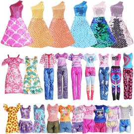 Vêtements pour Barbie,12Pcs Vêtements Barbie Poupée Comprend 3 Robes à  Paillettes +3 Robes à Fleurs + 6 Ensembles (Haut + Pantalon)