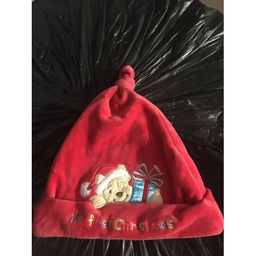 Bonnet De Noel Bébé Disney Store Brodé Winnie L'Ourson " Mon 1er Noel " 6/12 M