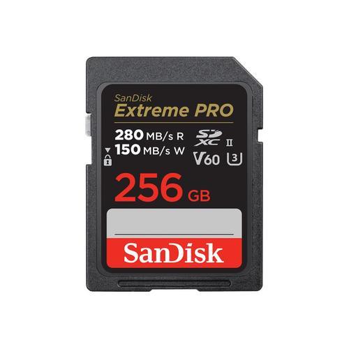 SanDisk Extreme Pro - Carte mémoire flash - 256 Go - Video Class V60 / UHS-II U3 / Class10 - SDXC UHS-II