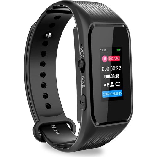 Volorful 56Go Bracelet Enregistreur Vocal - Protection par Mot de Passe, Enregistrement One Touch HD 1536KB, Enregistreur à activation vocale avec réduction de bruit DSP pour Réunions Interviews Cours
