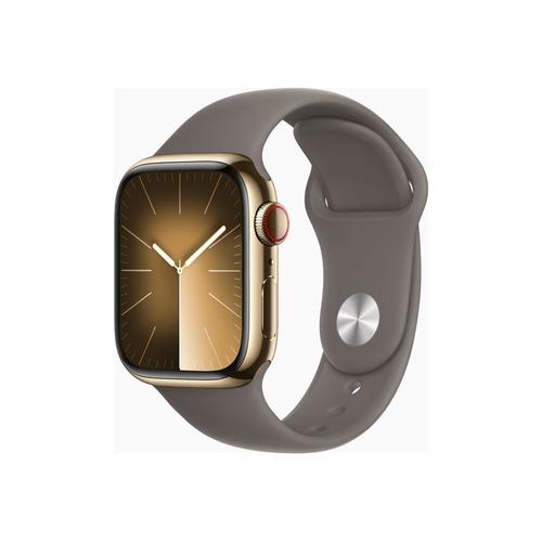 Apple Watch Series 9 Gps + Cellular - Boîtier Acier Inoxydable 41 Mm Or Argile - Bracelet S/M