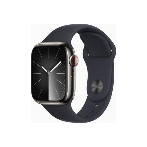 Apple Watch Series 9 Gps + Cellular - Boîtier Acier Inoxydable 41 Mm Graphite Minuit - Bracelet M/L