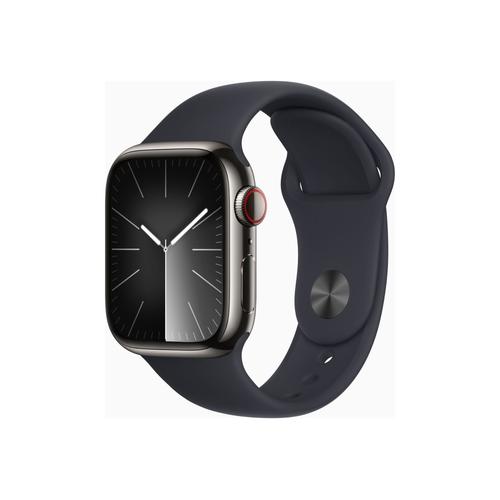 Apple Watch Series 9 Gps + Cellular - Boîtier Acier Inoxydable 41 Mm Graphite Minuit - Bracelet S/M