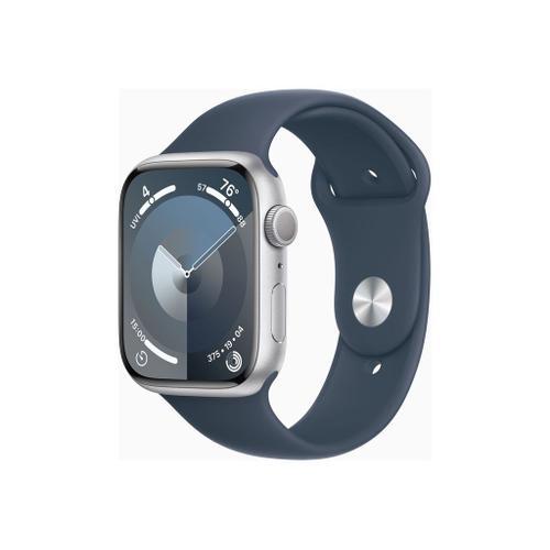 Apple Watch Series 9 Gps - Boîtier Aluminium 45 Mm Argent - Bleu Orage - Bracelet S/M