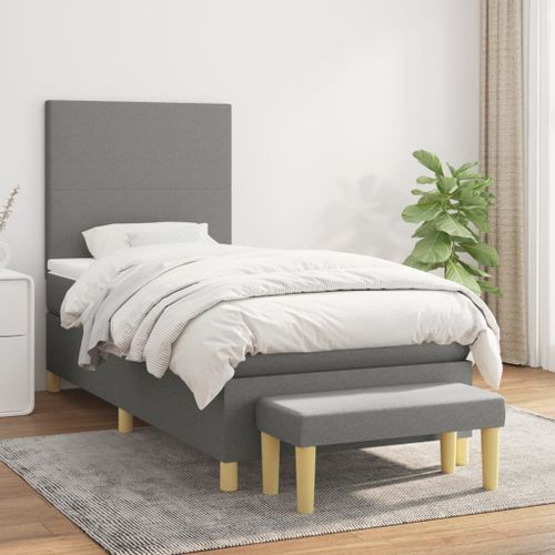 Vidaxl Lit À Sommier Tapissier Et Matelas Gris Foncé 90x190 Cm Tissu