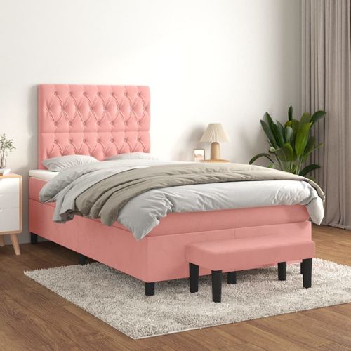 Vidaxl Lit À Sommier Tapissier Avec Matelas Rose 120x200 Cm Velours