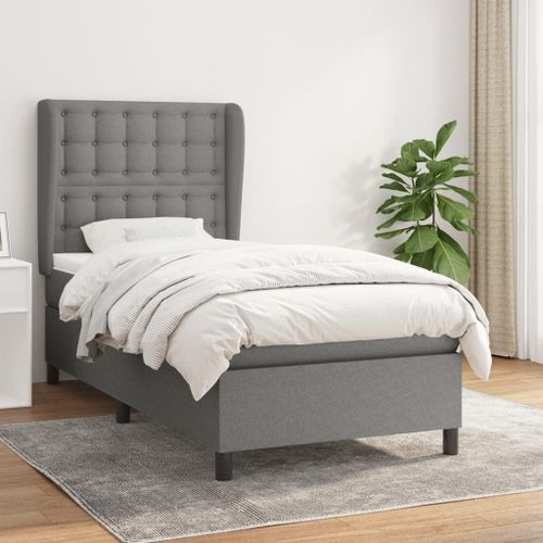 Vidaxl Lit À Sommier Tapissier Et Matelas Gris Foncé 90x190 Cm Tissu