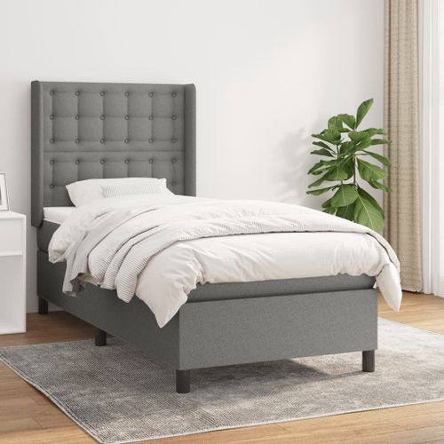 Vidaxl Lit À Sommier Tapissier Et Matelas Gris Foncé 90x190 Cm Tissu