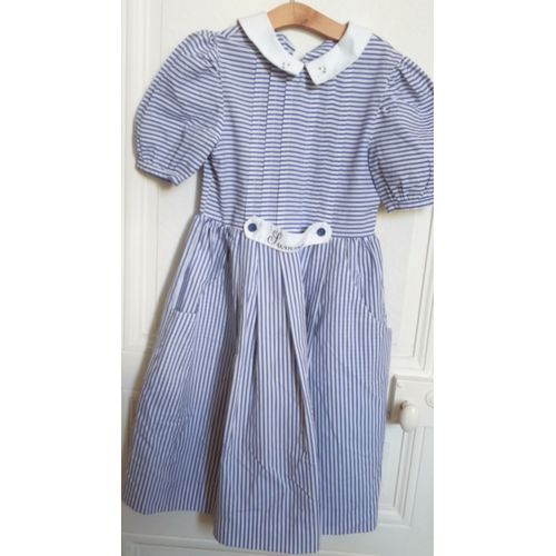 Robe Ete Raye Blanc &amp Bleu Marine &#34 Jacadi &#34 Taille 10 Ans Idee Cadeau