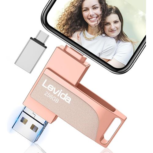 Cle Usb Pour Phone, Clé Usb 256 Go,Photo Stick,4 En 1 Clef Usb 3.0,Stick Pour Ios/Smartphone/Pad/Pc(Mémoire Mobile,Sauvegarde Automatique Et Transfert Photos),Rose Clair[SDC630769]
