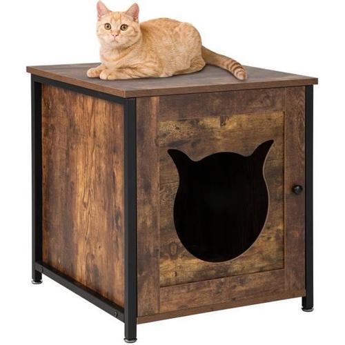 Costway Maison De Toilette Pour Chats Avec Porte 50x53x55cm Meuble À Litière Avec Cadre En Métal Et Pieds Réglables Style Industriel