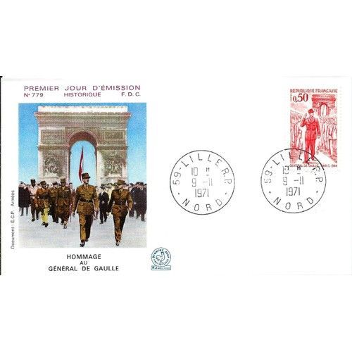 France 1971, Très Belle Enveloppe 1er Jour Fdc 779, Timbre Yvert 1697, Général De Gaulle, Cachet De Lille - Nord.