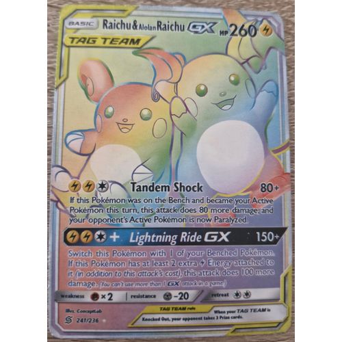 Carte Raichu & Alolan Raichu Gx, Pokémon En Anglais (Shrouden Fable Scarlet & Violet)