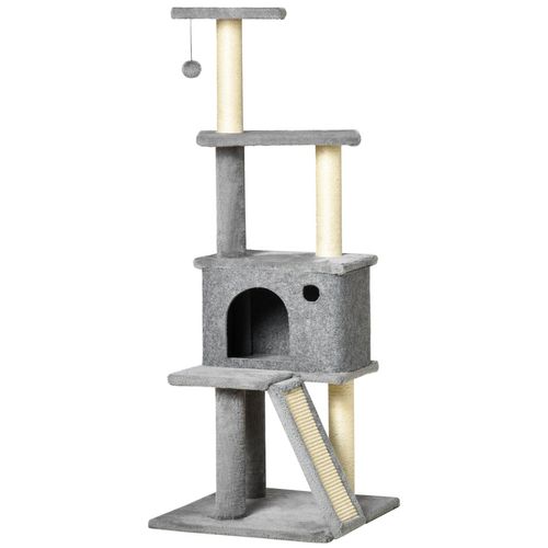Arbre À Chat Centre D'activités Multi-Équipé Griffoirs Grattoir Jeu Boule Suspendue Niche Housse Amovible Plateformes Gris