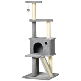 Arbre À Chat Centre D'activités Multi-Équipé Griffoirs Grattoir Jeu Boule Suspendue Niche Housse Amovible Plateformes Gris