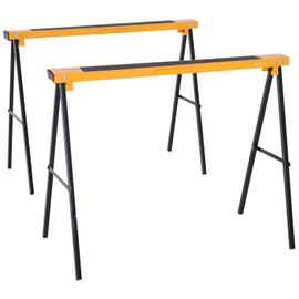 HOMCOM Lot de 2 tréteaux pliables compactes poignée transport dim. 100L x 50l x 76H cm surface antidérapante métal noir jaune