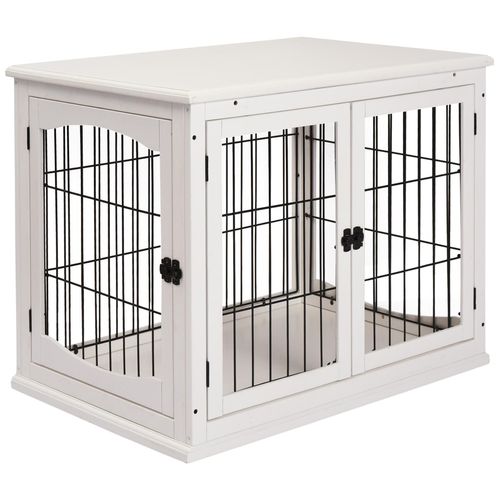 Cage Pour Chien Animaux Cage En Bois Mdf Classe E1 3 Portes Verrouillables Max. 30 Kg Dim. 81l X 58l X 66h Cm Blanc Noir