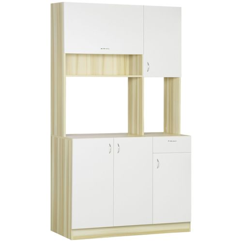 Buffet Haut - 5 Portes, Tiroir, 3 Niches - Blanc Aspect Bois Clair