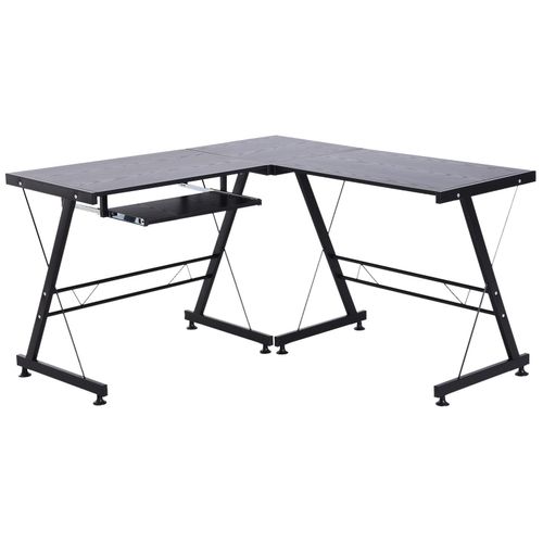 Bureau D'angle Bureau Informatique Design Moderne Métal Mdf Imitation Veinage Bois Noir