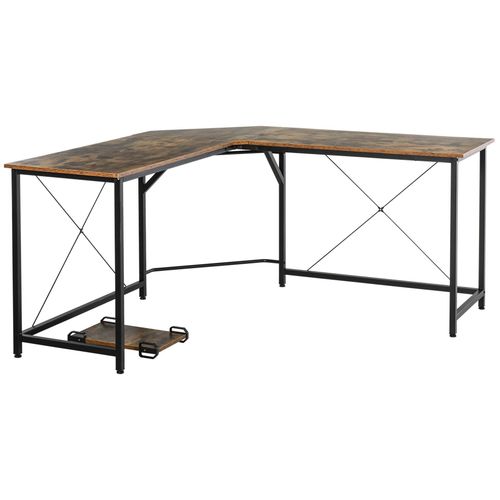 Bureau Informatique Design Industriel Bureau D'angle Support Cpu Aspect Vieux Bois Métal Noir