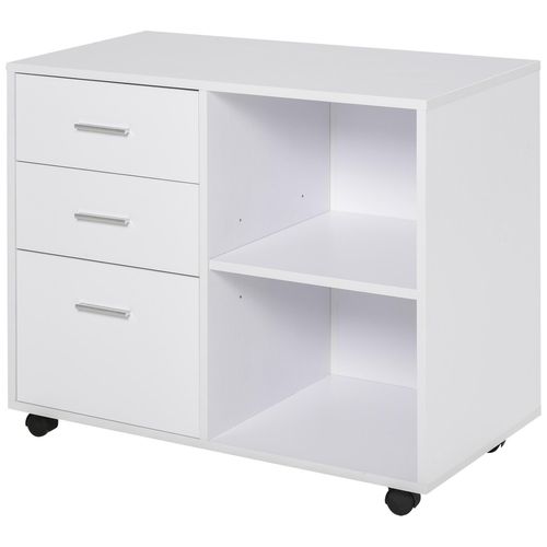 Support D'imprimante Organiseur Bureau Caisson 3 Tiroirs + 2 Niches + Grand Plateau Panneaux Particules B