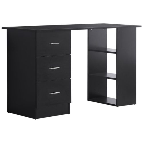Bureau Informatique 3 Tiroirs 2 Étagères Aspect Bois Noir
