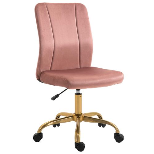 Chaise De Bureau Style Art Déco Pied Métal Doré Velours Rose Poudré