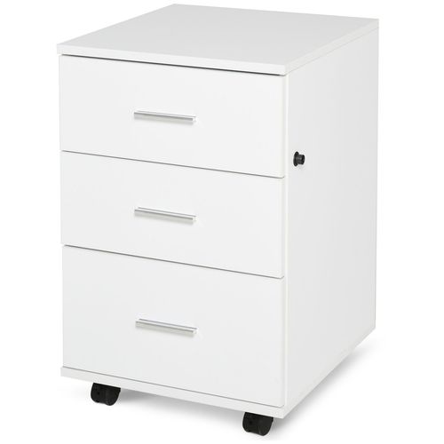 Caisson De Bureau Rangement Bureau Sur Roulettes 3 Tiroirs Verrouillables 40 X 41,5 X 61,5 Cm Blanc