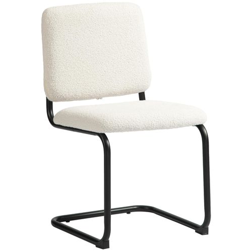 Chaise Design Cantilever - Chaise Visiteur - Métal Noir Effet Laine Bouclée Blanc Crème
