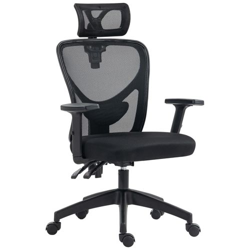 Fauteuil De Bureau Manager Grand Confort Réglable Dossier Ergonomique Inclinable Pivotant Tissu Maille Noir