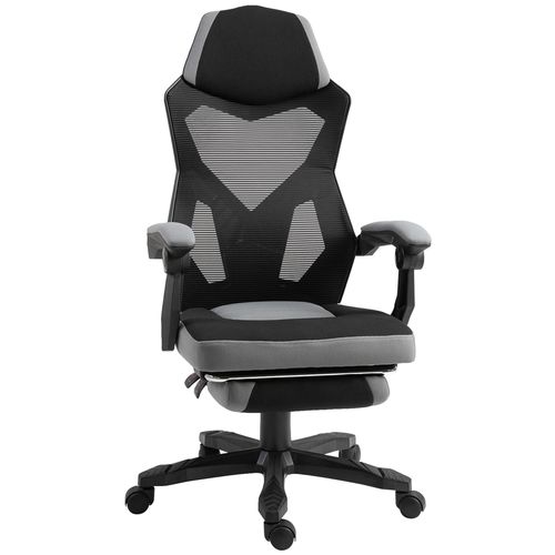 Fauteuil Gaming Chaise Gamer Dossier Et Hauteur Réglable Roulettes Pivotantes Repose-Pied Tissu Maille Gris Noir