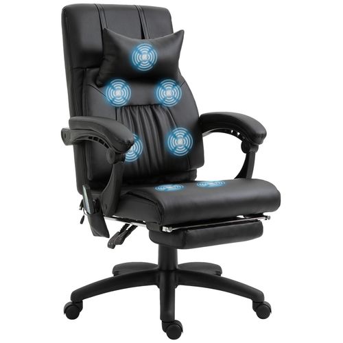 Homcom Fauteuil De Bureau Manager Massant Hauteur Réglable Dossier Inclinable Repose-Pied + Appui-Tête 68 X 79 X 104-112 Cm Noir