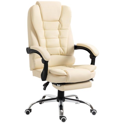 Fauteuil De Bureau Fauteuil Manager Grand Confort Réglable Dossier Inclinable Repose-Pied Revêtement Synthétique Crème
