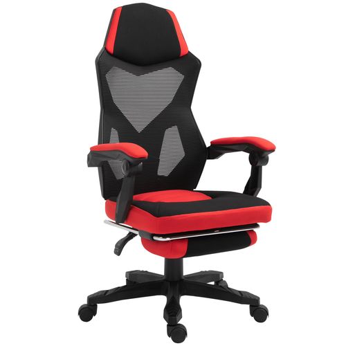 Fauteuil Gaming Chaise Gamer Dossier Et Hauteur Réglable Roulettes Pivotantes Repose-Pied Tissu Maille Rouge Noir