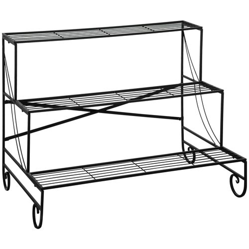 Support Pour Plantes Présentoir Avec Étagères En Métal 3 Niveaux Forme Escalier Intérieur/Extérieur Dim. 95l X 63l X 72h Cm Noir