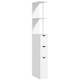 Colonne Salle De Bain Style Contemporain - 2 Tiroirs, 2 Étagères, Porte - Mdf Métal Blanc